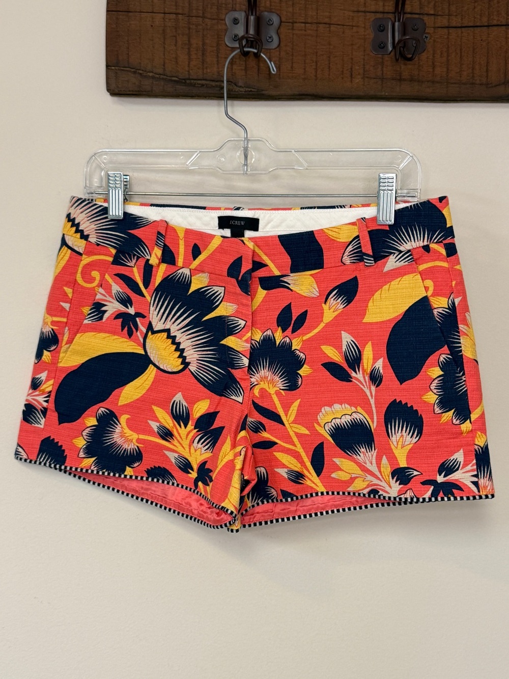 J. Crew: Women’s Tropical Floral Chino Shorts, Orange, Yellow, Navy, Size 6